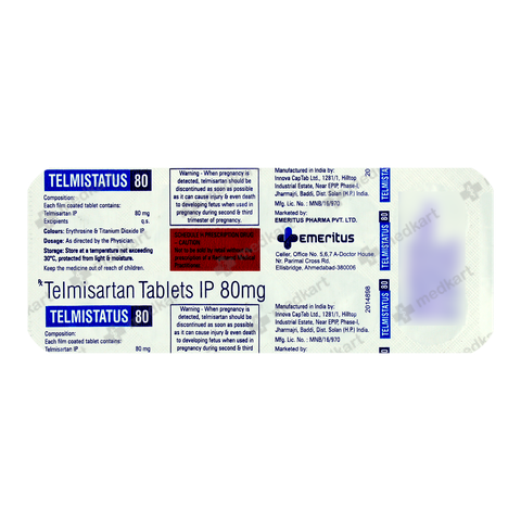 TELMISTATUS 80MG TABLET 10'S