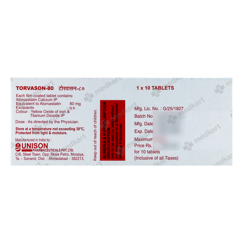 TORVASON 80MG TABLET 10'S