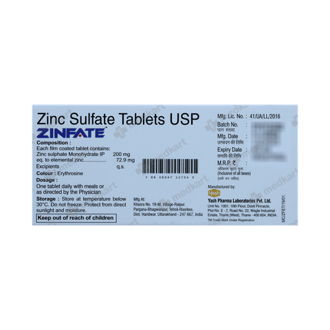 ZINFATE TABLET 10'S
