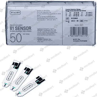 GLUCOCARD SENSOR STRIP 1X50 - 5744 - Medkart Pharmacy | Generic Medicines Online - Best Online Pharmacy App