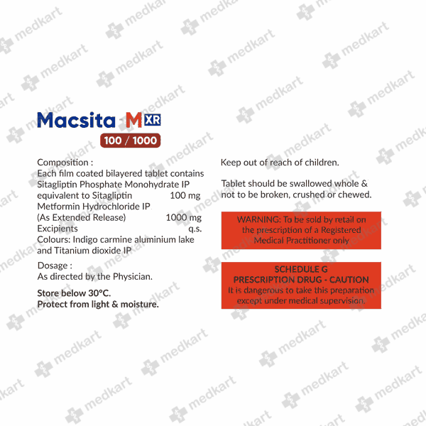 MACSITA M XR 100/1000MG TAB 1X10 - 18573 - Medkart Pharmacy | Generic Medicines Online - Best Online Pharmacy App