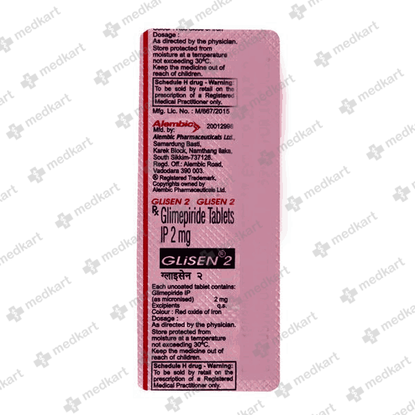 GLISEN 2MG TAB 1X10 - 5697 - Medkart Pharmacy | Generic Medicines Online - Best Online Pharmacy App