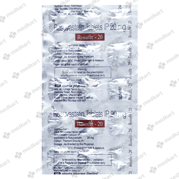 ROSUFIT 20MG TAB 1X15 - 16610 - Medkart Pharmacy | Generic Medicines Online - Best Online Pharmacy App