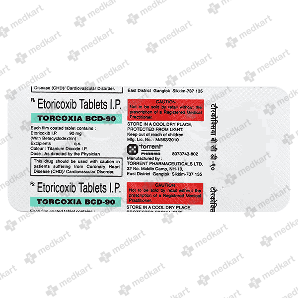 TORCOXIA BCD 90MG TAB 1X10 - 13623 - Medkart Pharmacy | Generic Medicines Online - Best Online Pharmacy App