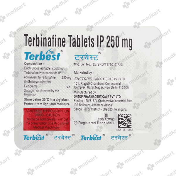 TERBEST 250MG TAB 1X7 - 13266 - Medkart Pharmacy | Generic Medicines Online - Best Online Pharmacy App
