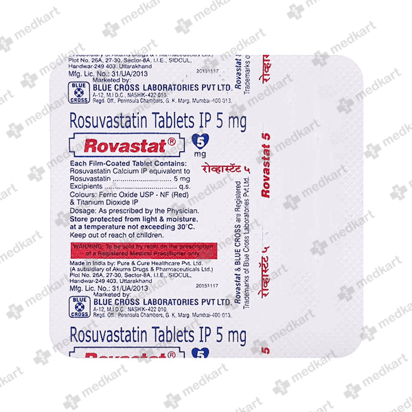 ROVASTAT 5MG TAB 1X15 - 11731 - Medkart Pharmacy | Generic Medicines Online - Best Online Pharmacy App