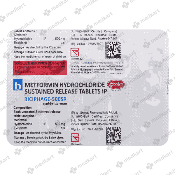 BICIPHASE 500 SR TAB 1X10 - 1508 - Medkart Pharmacy | Generic Medicines Online - Best Online Pharmacy App