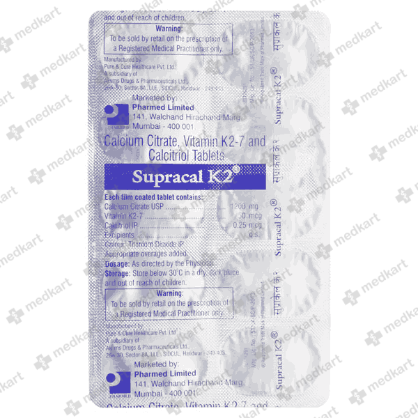 SUPRACAL K2 TAB 1X10 - 12683 - Medkart Pharmacy | Generic Medicines Online - Best Online Pharmacy App