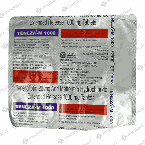 TENEZA M 1000MG TAB 1X15 - 19930 - Medkart Pharmacy | Generic Medicines Online - Best Online Pharmacy App