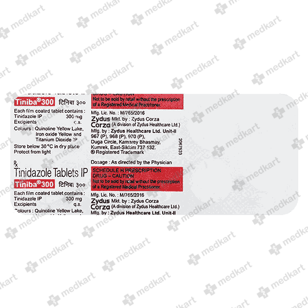 TINIBA 300MG TAB 1X10 - 13482 - Medkart Pharmacy | Generic Medicines Online - Best Online Pharmacy App