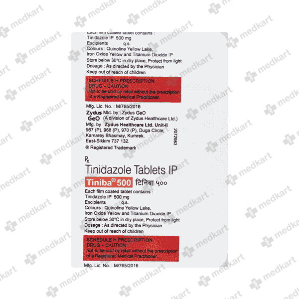 TINIBA 500MG TAB 1X10 - 13483 - Medkart Pharmacy | Generic Medicines Online - Best Online Pharmacy App