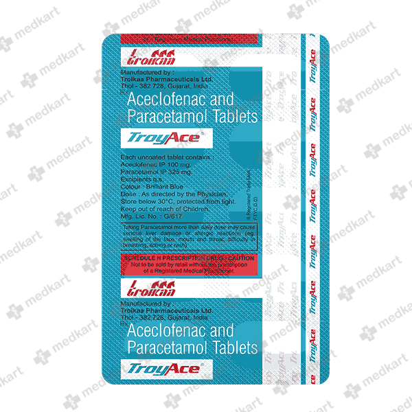 Buy Troyace Tablet 10's Online - Aceclofenac 100 mg + Paracetamol 325 mg