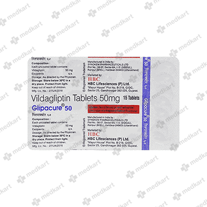 GLIPACURE 50MG TAB 1X15 - 15598 - Medkart Pharmacy | Generic Medicines Online - Best Online Pharmacy App