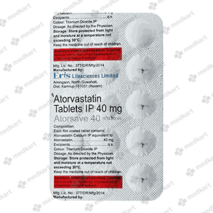ATORSAVE 40MG TAB 1X15 - 1026 - Medkart Pharmacy | Generic Medicines Online - Best Online Pharmacy App