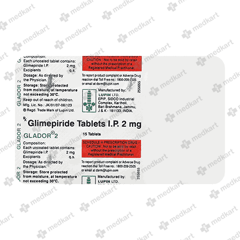 GLADOR 2MG TAB 1X15 - 5533 - Medkart Pharmacy | Generic Medicines Online - Best Online Pharmacy App