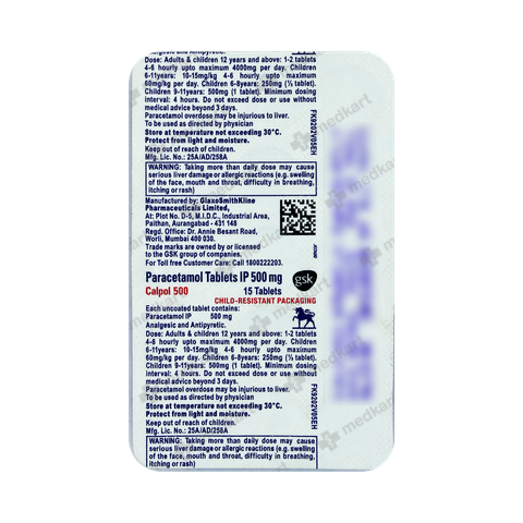 CALPOL 500 TABLET 15'S