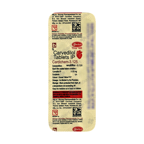CARDICHEM 3.125MG TABLET 10'S