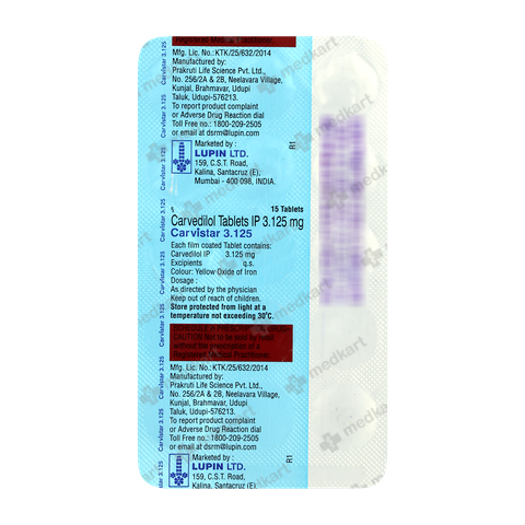 CARVISTAR 3.125MG TABLET 15'S