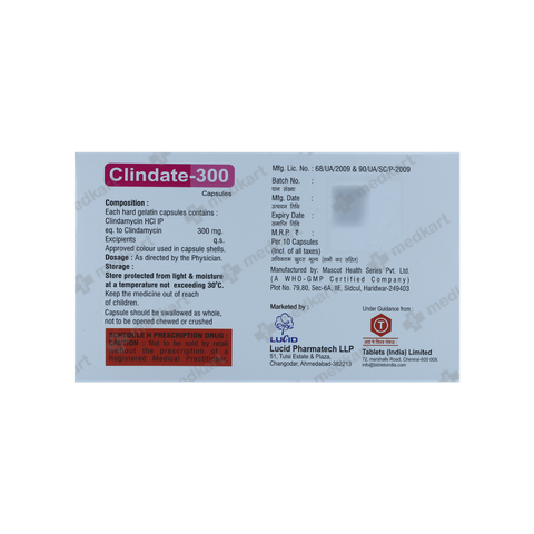 CLINDATE 300MG CAPSULE 10'S