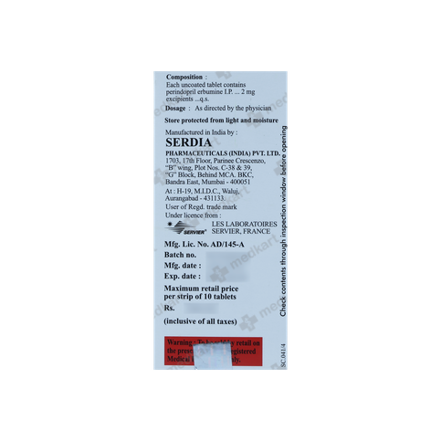 COVERSYL 2MG TABLET 10'S