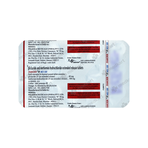 DIAMICRON XR MEX 60/500MG TABLET 14'S