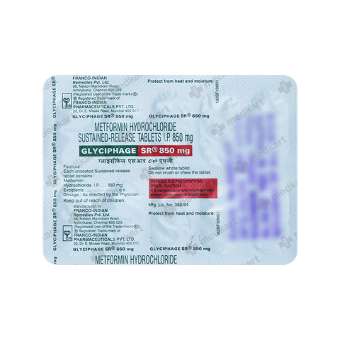 GLYCIPHAGE SR 850MG TABLET 10'S