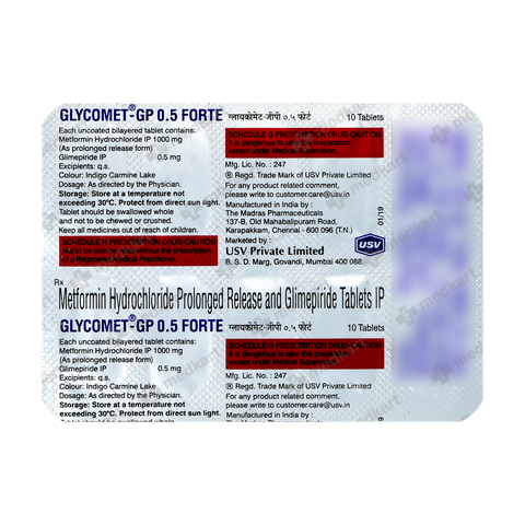 GLYCOMET GP 0.5MG FORTE TABLET 10'S