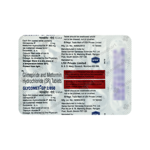 GLYCOMET GP 2/850MG TABLET 10'S