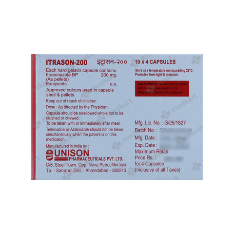 ITRASON 200MG CAPSULE 4'S