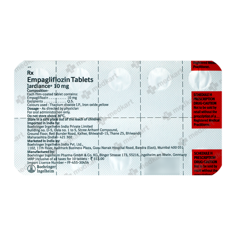 JARDIANCE 10MG TABLET 10'S, Price, Composition & Generic Alternatives