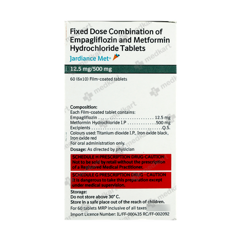 JARDIANCE MET 12.5/500MG TABLET 10'S, Price, Composition & Generic