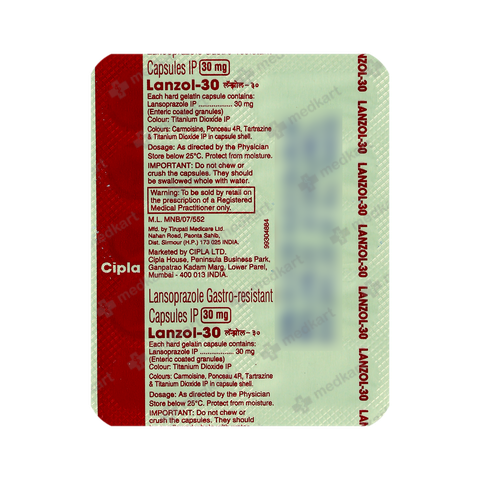 LANZOL 30MG CAPSULE 10'S
