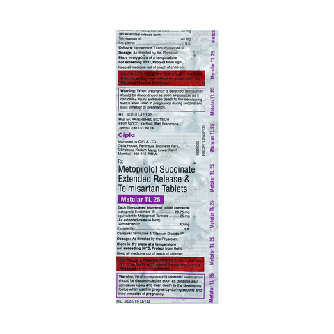 Buy METOLAR TL 25MG TABLET 10'S Online