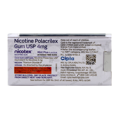 NICOTEX 4MG CHEWING GUM PAAN FLAOUR SF TABLET 10'S