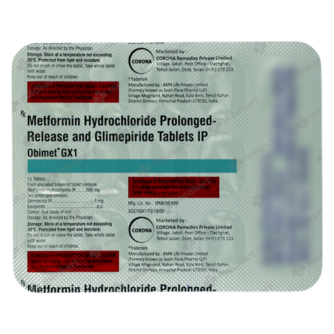  OBIMET GX 1MG TABLET 15'S with dosage