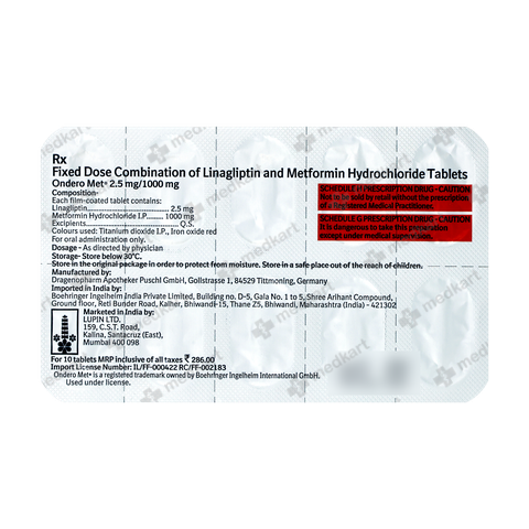 ONDERO MET 2.5/1000MG TABLET 10'S