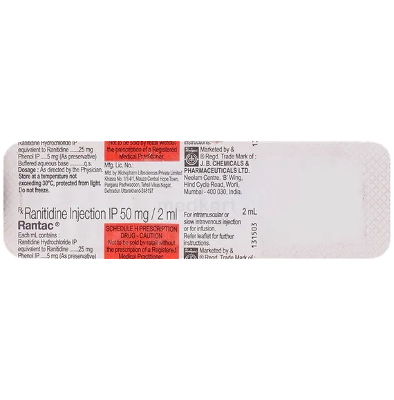 Rantac Injection 2 ML 5's – Composition & Price | Medkart