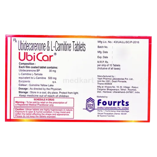 ubicar ubidecarenone l-carnitine Buy Ubicar Tablet 10s Online at Best Price