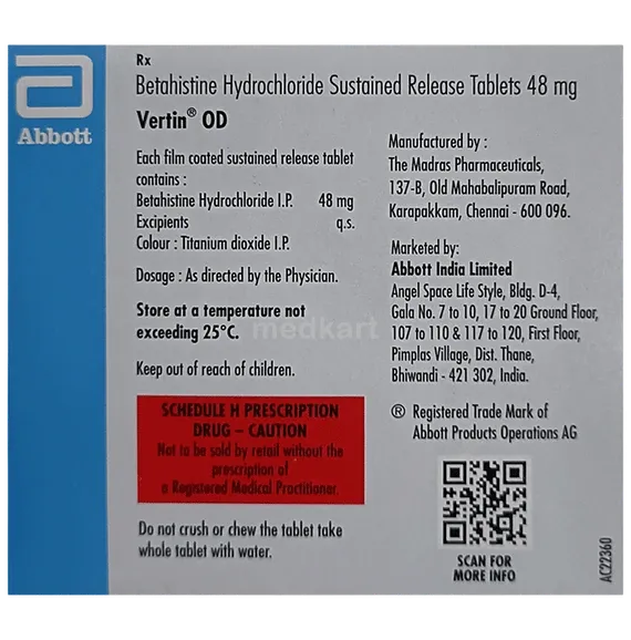 VERTIN OD 48MG TABLET 7'S Price, Uses, Side Effects & Substitutes | Medkart