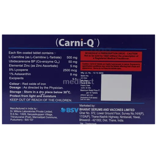 carni q vs l carnitine Carni-Q Carni Q Nutritional Supplement Tablet,