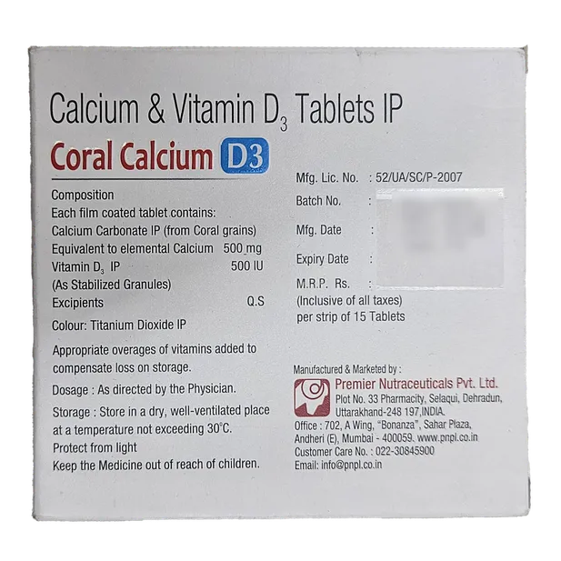 CORAL CALCIUM D3 TABLET 15'S