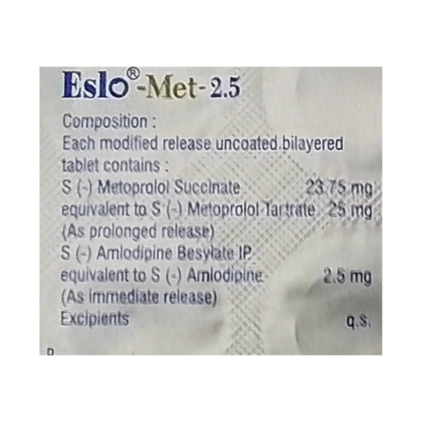 ESLO MET 2.5MG TABLET 10'S