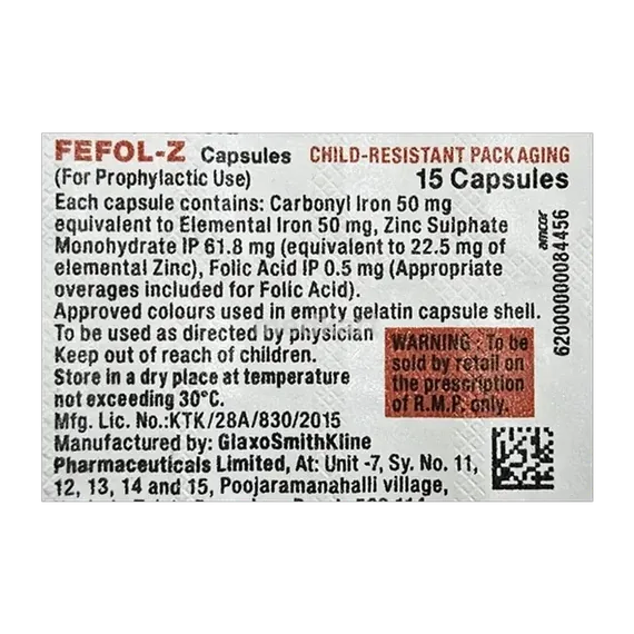 Fefol Z Capsule 15's: Uses, Side Effects & Price | Medkart