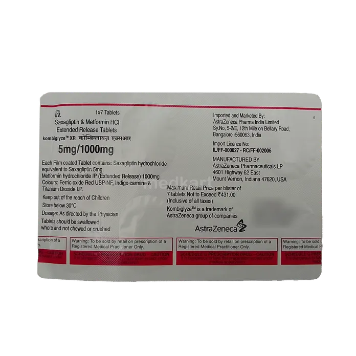 KOMBIGLYZE XR 5/1000MG TABLET 7'S