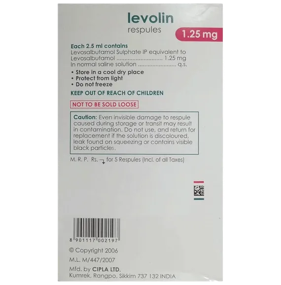 Levolin 1.25MG Respules 2.5 ML: Uses, Side Effects & Price