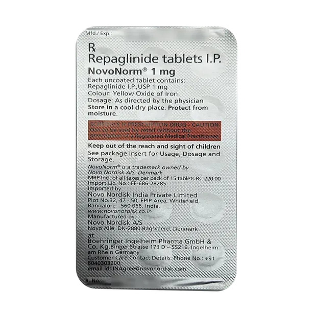 NOVONORM 1MG TABLET 15'S