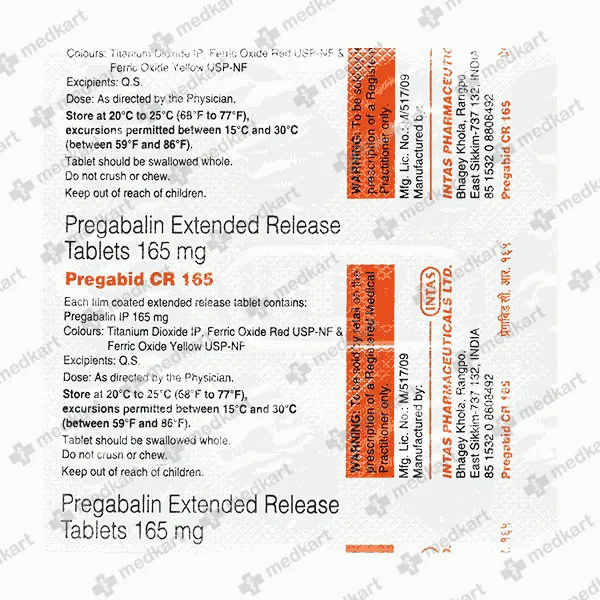 PREGABID CR 165MG TABLET 10'S