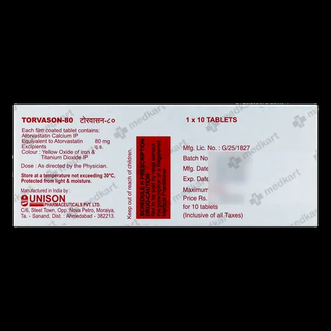 TORVASON 80MG TABLET 10'S