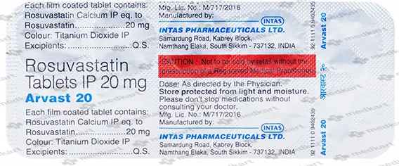 ARVAST 20MG TABLET 10'S