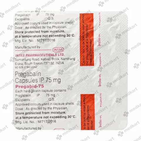 10652 - PREGABID 75  - Medkart Pharmacy | Generic Medicines Online - Best Online Pharmacy App